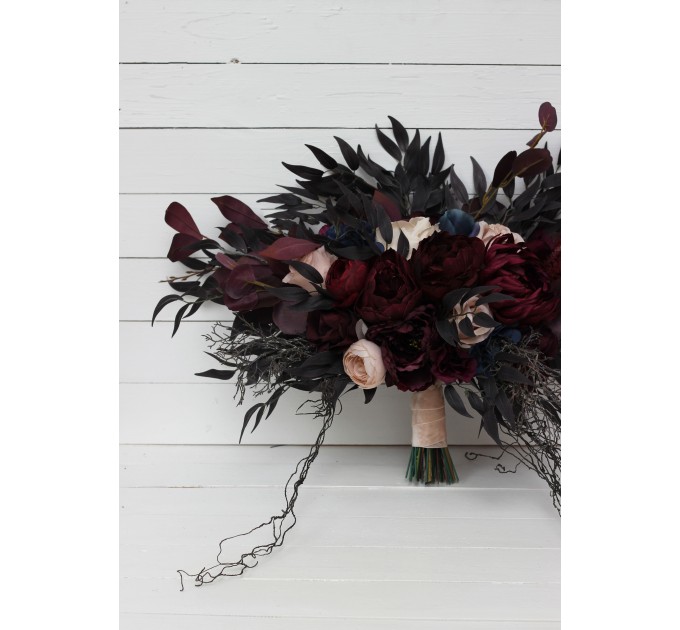 Wedding bouquets in purple burgundy beige navy blue colors. Bridal bouquet. Halloween wedding. Faux bouquet. Bridesmaid bouquet. 5064