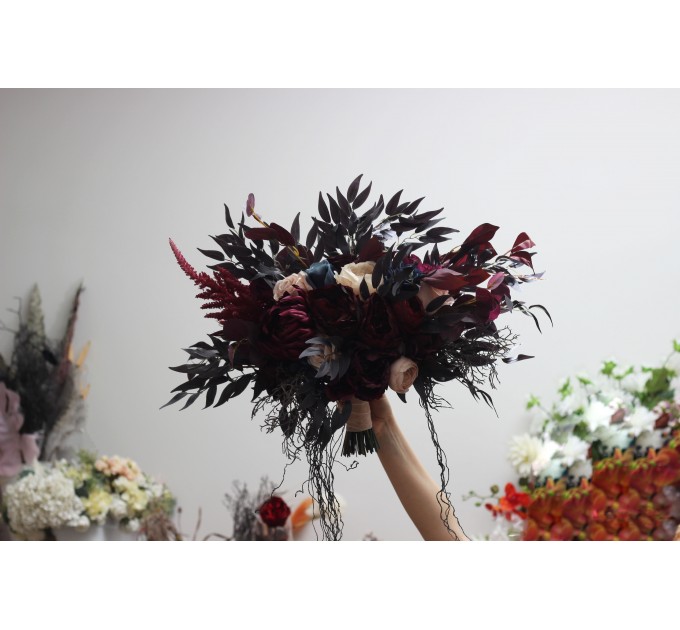 Wedding bouquets in purple burgundy beige navy blue colors. Bridal bouquet. Halloween wedding. Faux bouquet. Bridesmaid bouquet. 5064