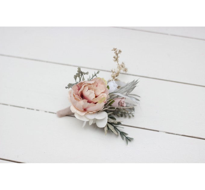 Wedding Boutonnieres & Wrist Corsage in White, Beige & Gray | Faux Flower Accessories