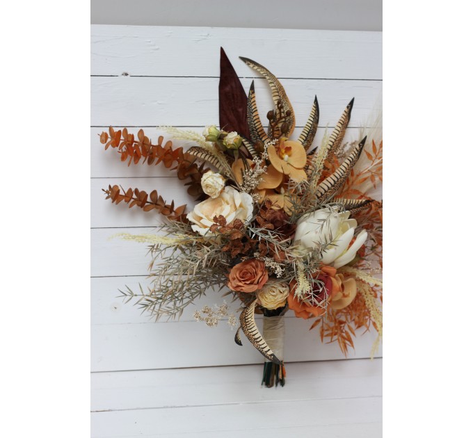 Boho protea bouquet in rust and ivory colors. Bridal bouquet. Faux bouquet. Bridesmaid bouquet. 5072