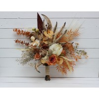 Boho protea bouquet in rust and ivory colors. Bridal bouquet. Faux bouquet. Bridesmaid bouquet. 5072