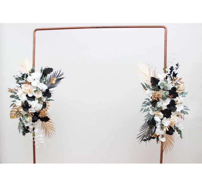  Flower arch arrangement in black gold white colors.  Arbor flowers. Floral archway. Faux flowers for wedding arch. 5065