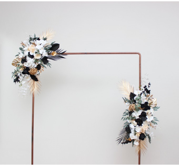  Flower arch arrangement in black gold white colors.  Arbor flowers. Floral archway. Faux flowers for wedding arch. 5065