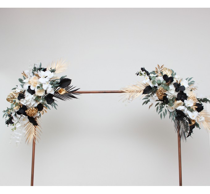  Flower arch arrangement in black gold white colors.  Arbor flowers. Floral archway. Faux flowers for wedding arch. 5065