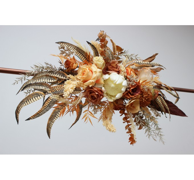  Flower arch arrangement in rust ivory colors.  Arbor flowers. Floral archway. Faux flowers for wedding arch. 5072