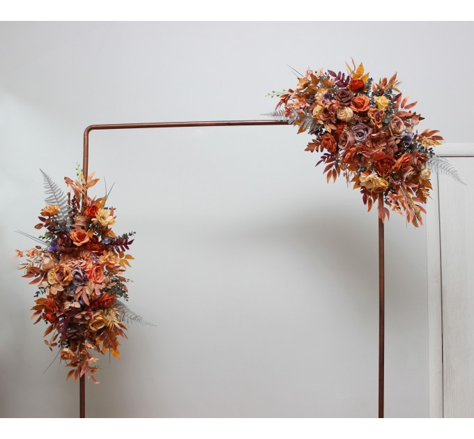  Flower arch arrangement in rust purple orange colors.  Arbor flowers. Floral archway. Faux flowers for wedding arch. 5073