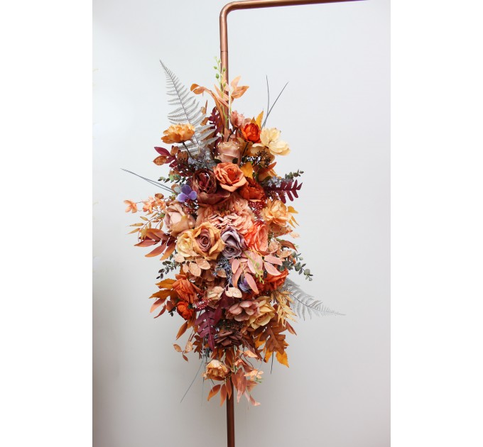  Flower arch arrangement in rust purple orange colors.  Arbor flowers. Floral archway. Faux flowers for wedding arch. 5073
