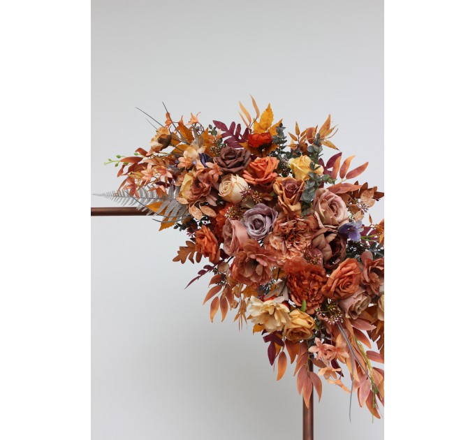  Flower arch arrangement in rust purple orange colors.  Arbor flowers. Floral archway. Faux flowers for wedding arch. 5073