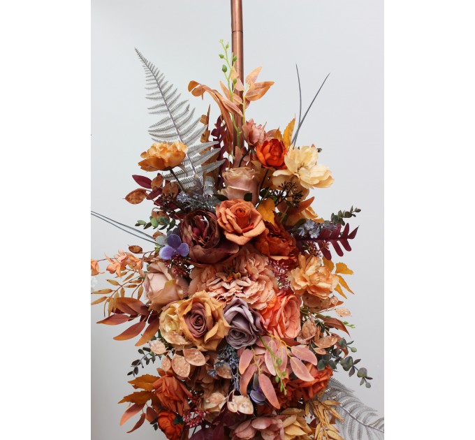  Flower arch arrangement in rust purple orange colors.  Arbor flowers. Floral archway. Faux flowers for wedding arch. 5073