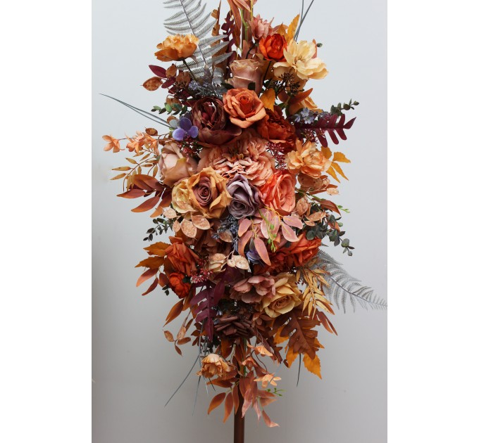 Flower arch arrangement in rust purple orange colors.  Arbor flowers. Floral archway. Faux flowers for wedding arch. 5073