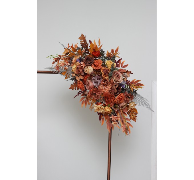  Flower arch arrangement in rust purple orange colors.  Arbor flowers. Floral archway. Faux flowers for wedding arch. 5073