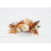 Flower comb in rust ivory color scheme. Wedding accessories for hair. Bridal flower comb. Bridesmaid floral comb. 5072