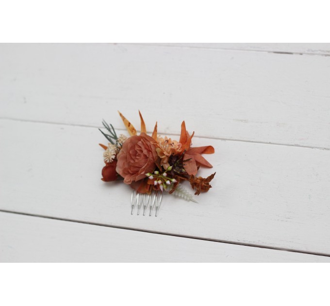 Flower comb in rust purple orange color scheme. Wedding accessories for hair. Bridal flower comb. Bridesmaid floral comb. 5073