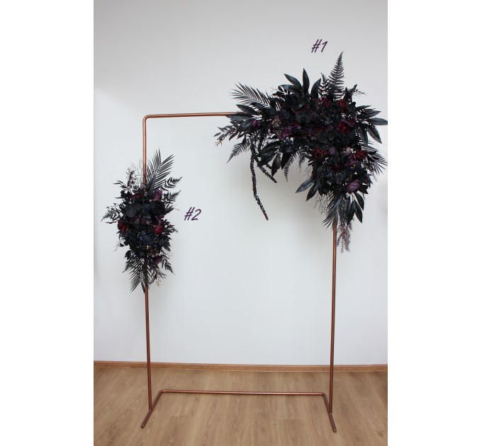 Halloween Wedding Flower Arch Arrangement in Black & Deep Purple | Faux Floral Archway for Gothic Wedding