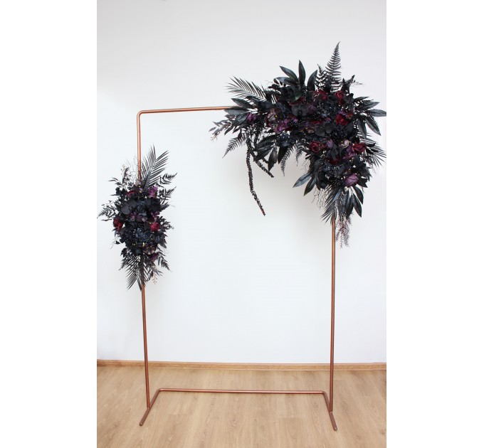 Halloween Wedding Flower Arch Arrangement in Black & Deep Purple | Faux Floral Archway for Gothic Wedding