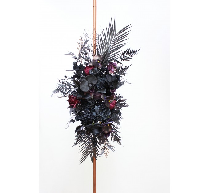 Halloween Wedding Flower Arch Arrangement in Black & Deep Purple | Faux Floral Archway for Gothic Wedding