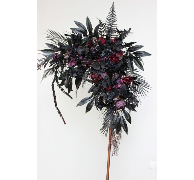 Halloween Wedding Flower Arch Arrangement in Black & Deep Purple | Faux Floral Archway for Gothic Wedding