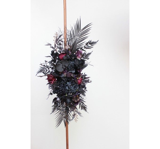 Halloween Wedding Flower Arch Arrangement in Black & Deep Purple | Faux Floral Archway for Gothic Wedding