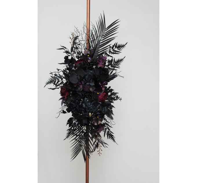 Halloween Wedding Flower Arch Arrangement in Black & Deep Purple | Faux Floral Archway for Gothic Wedding