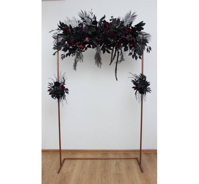 Halloween Wedding Flower Arch Arrangement in Black & Deep Purple | Faux Floral Archway for Gothic Wedding
