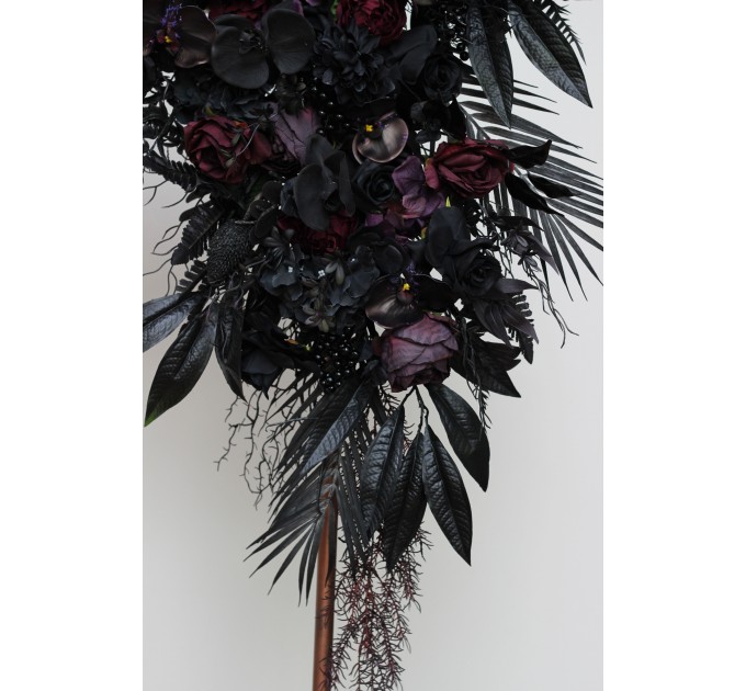 Halloween Wedding Flower Arch Arrangement in Black & Deep Purple | Faux Floral Archway for Gothic Wedding