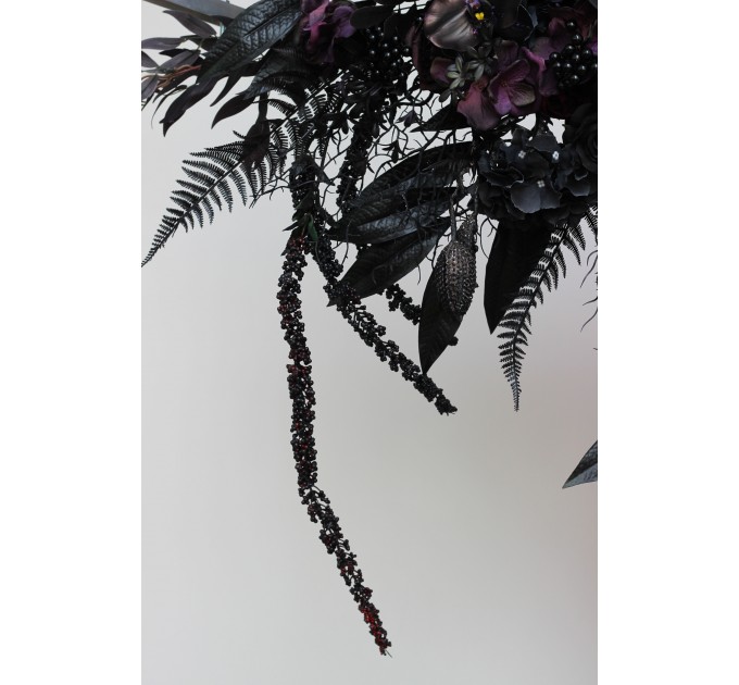 Halloween Wedding Flower Arch Arrangement in Black & Deep Purple | Faux Floral Archway for Gothic Wedding