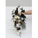 Wedding bouquets in black gold white colors. Bridal bouquet. Cascading bouquet. Faux bouquet. Bridesmaid bouquet. 5065