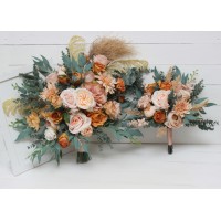Wedding bouquets in orange blush pink colors. Bridal bouquet.  Faux bouquet. Bridesmaid bouquet. 5071