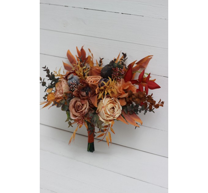 Wedding bouquets in rust purple orange colors. Bridal bouquet. Faux bouquet. Bridesmaid bouquet. 5073