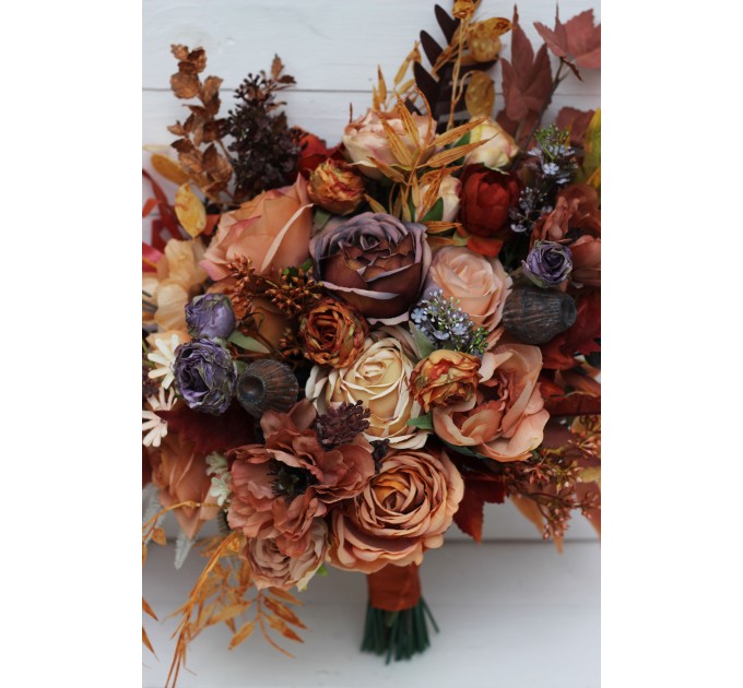 Wedding bouquets in rust purple orange colors. Bridal bouquet. Faux bouquet. Bridesmaid bouquet. 5073