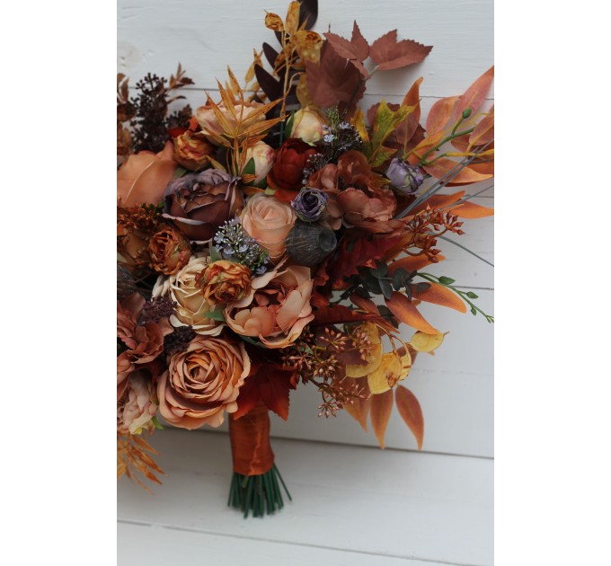 Wedding bouquets in rust purple orange colors. Bridal bouquet. Faux bouquet. Bridesmaid bouquet. 5073