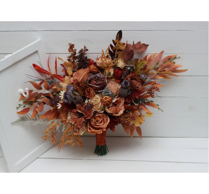 Wedding bouquets in rust purple orange colors. Bridal bouquet. Faux bouquet. Bridesmaid bouquet. 5073