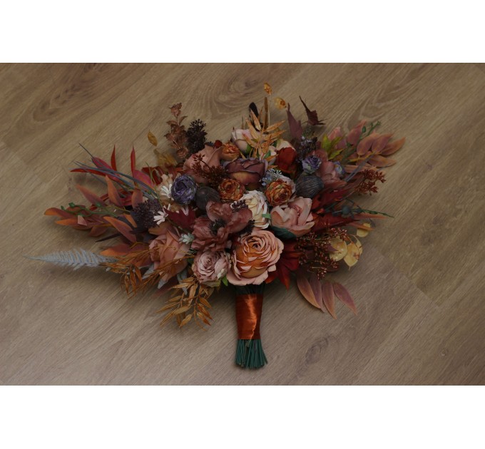 Wedding bouquets in rust purple orange colors. Bridal bouquet. Faux bouquet. Bridesmaid bouquet. 5073