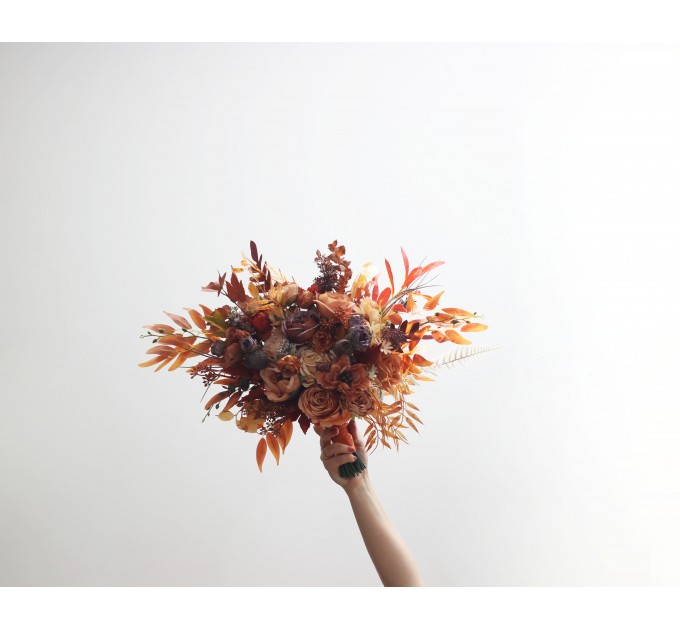 Wedding bouquets in rust purple orange colors. Bridal bouquet. Faux bouquet. Bridesmaid bouquet. 5073