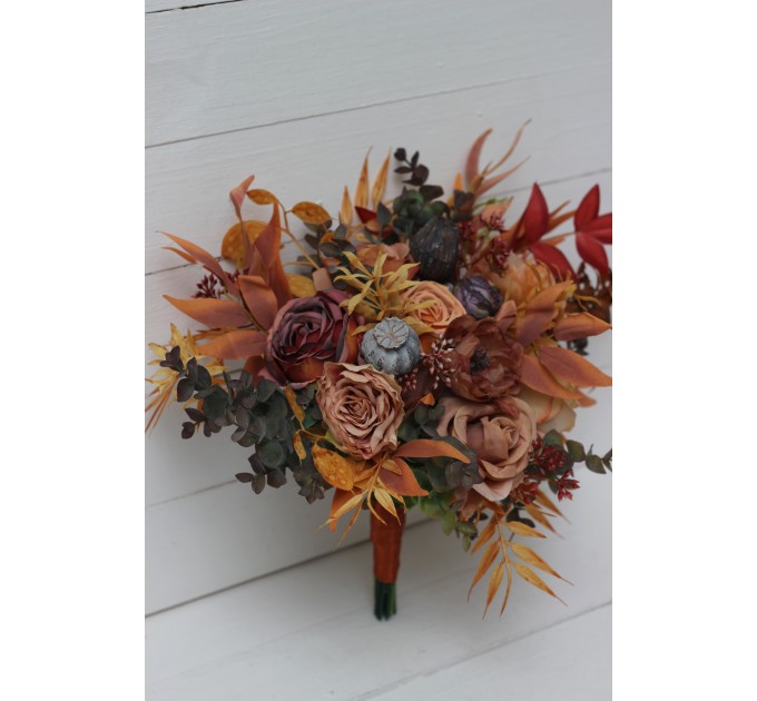 Wedding bouquets in rust purple orange colors. Bridal bouquet. Faux bouquet. Bridesmaid bouquet. 5073