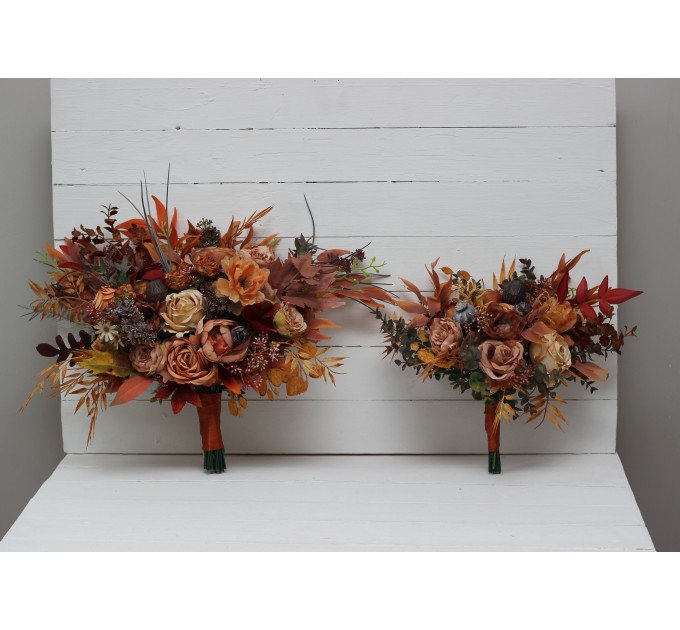 Wedding bouquets in rust purple orange colors. Bridal bouquet. Faux bouquet. Bridesmaid bouquet. 5073