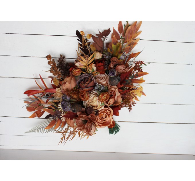 Wedding bouquets in rust purple orange colors. Bridal bouquet. Faux bouquet. Bridesmaid bouquet. 5073