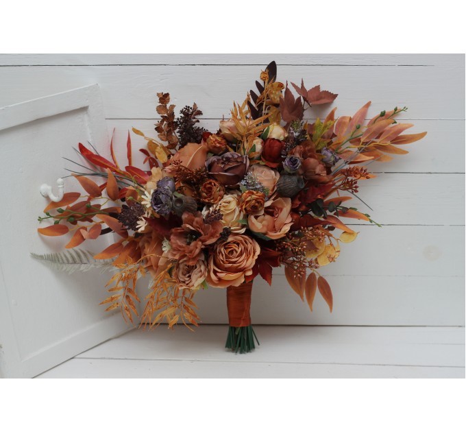 Wedding bouquets in rust purple orange colors. Bridal bouquet. Faux bouquet. Bridesmaid bouquet. 5073