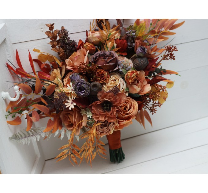 Wedding bouquets in rust purple orange colors. Bridal bouquet. Faux bouquet. Bridesmaid bouquet. 5073