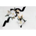  Wedding boutonnieres and wrist corsage  in black gold white color scheme. Flower accessories. 5065