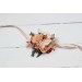 Wedding boutonnieres and wrist corsage in orange blush pink color scheme. Flower accessories. 5071