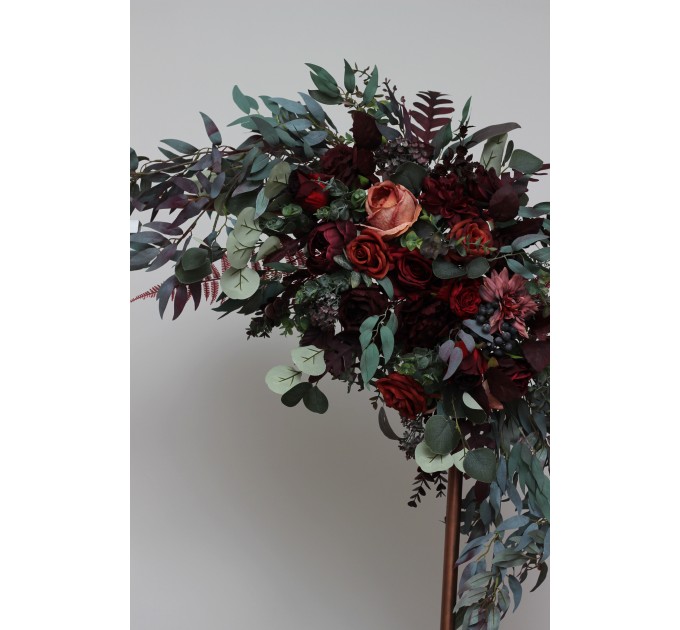 Flower arch arrangement in deep burgundy red blue colors.  Arbor flowers. Floral archway. Faux flowers for wedding arch. 5077
