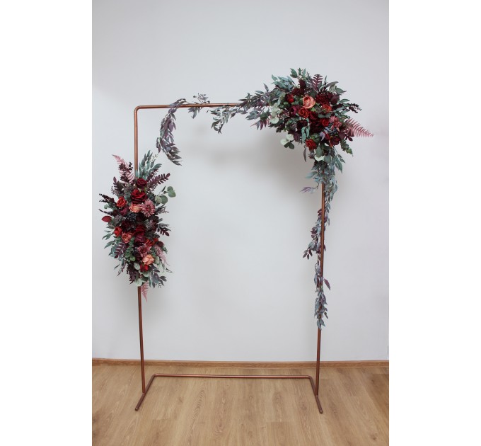  Flower arch arrangement in deep burgundy red blue colors.  Arbor flowers. Floral archway. Faux flowers for wedding arch. 5077