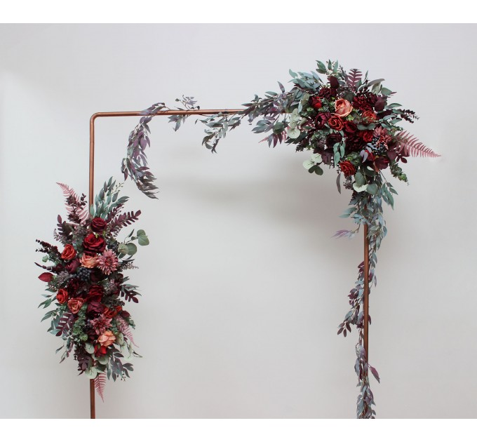  Flower arch arrangement in deep burgundy red blue colors.  Arbor flowers. Floral archway. Faux flowers for wedding arch. 5077