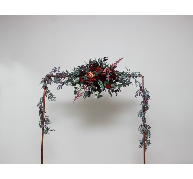  Flower arch arrangement in deep burgundy red blue colors.  Arbor flowers. Floral archway. Faux flowers for wedding arch. 5077