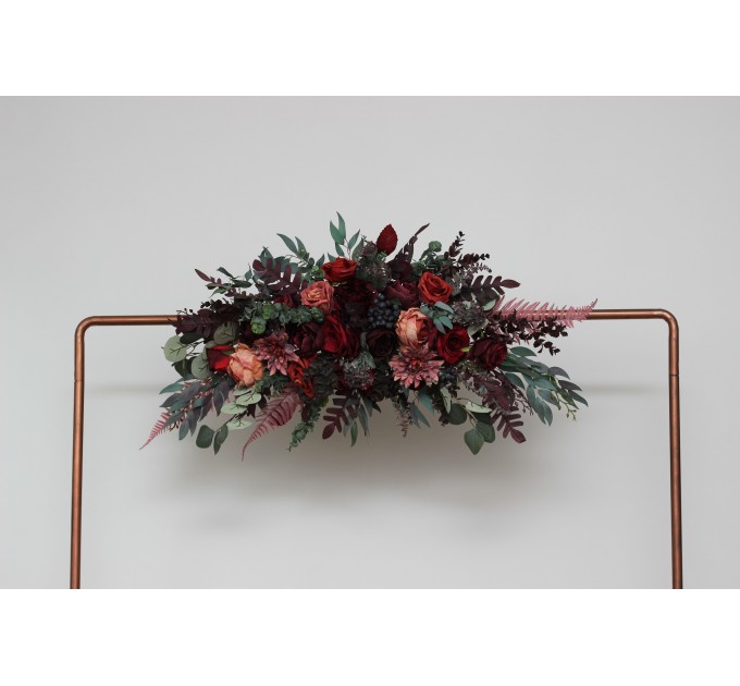  Flower arch arrangement in deep burgundy red blue colors.  Arbor flowers. Floral archway. Faux flowers for wedding arch. 5077
