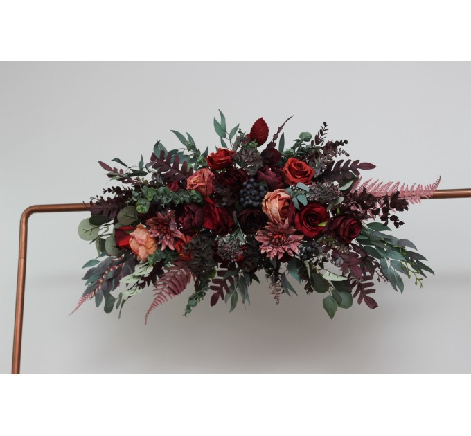  Flower arch arrangement in deep burgundy red blue colors.  Arbor flowers. Floral archway. Faux flowers for wedding arch. 5077