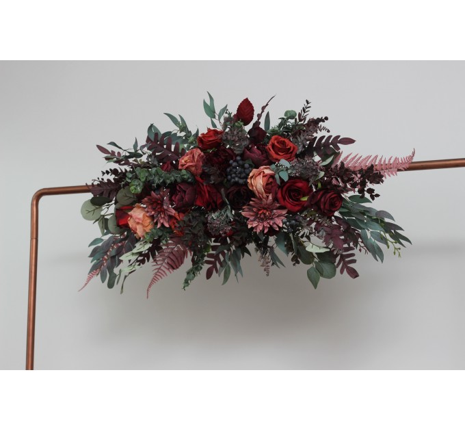  Flower arch arrangement in deep burgundy red blue colors.  Arbor flowers. Floral archway. Faux flowers for wedding arch. 5077