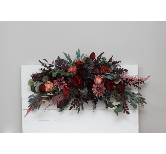  Flower arch arrangement in deep burgundy red blue colors.  Arbor flowers. Floral archway. Faux flowers for wedding arch. 5077
