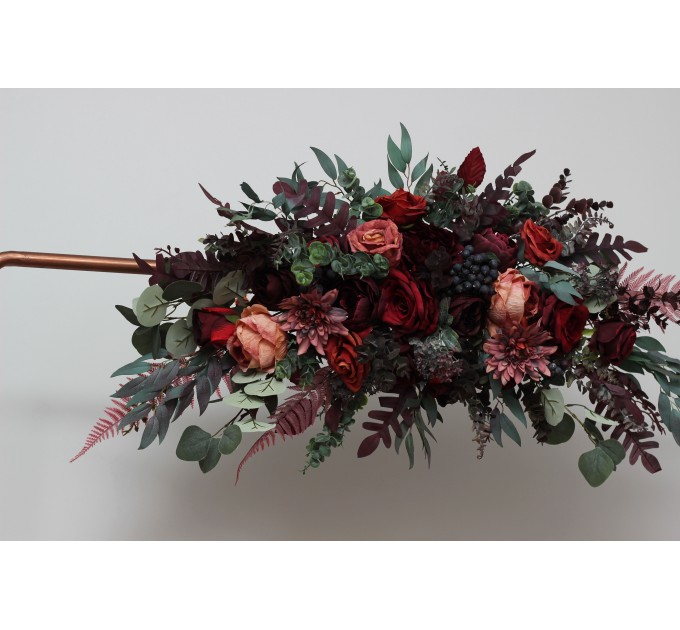  Flower arch arrangement in deep burgundy red blue colors.  Arbor flowers. Floral archway. Faux flowers for wedding arch. 5077
